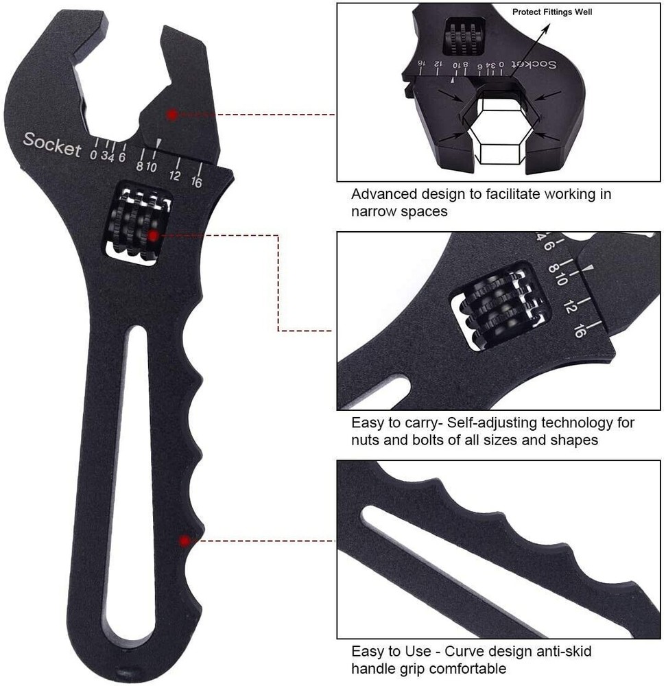 BDFHYK 2PCS 3AN-16AN Adjustable Wrench Tool Spanner For Hose End Fitting