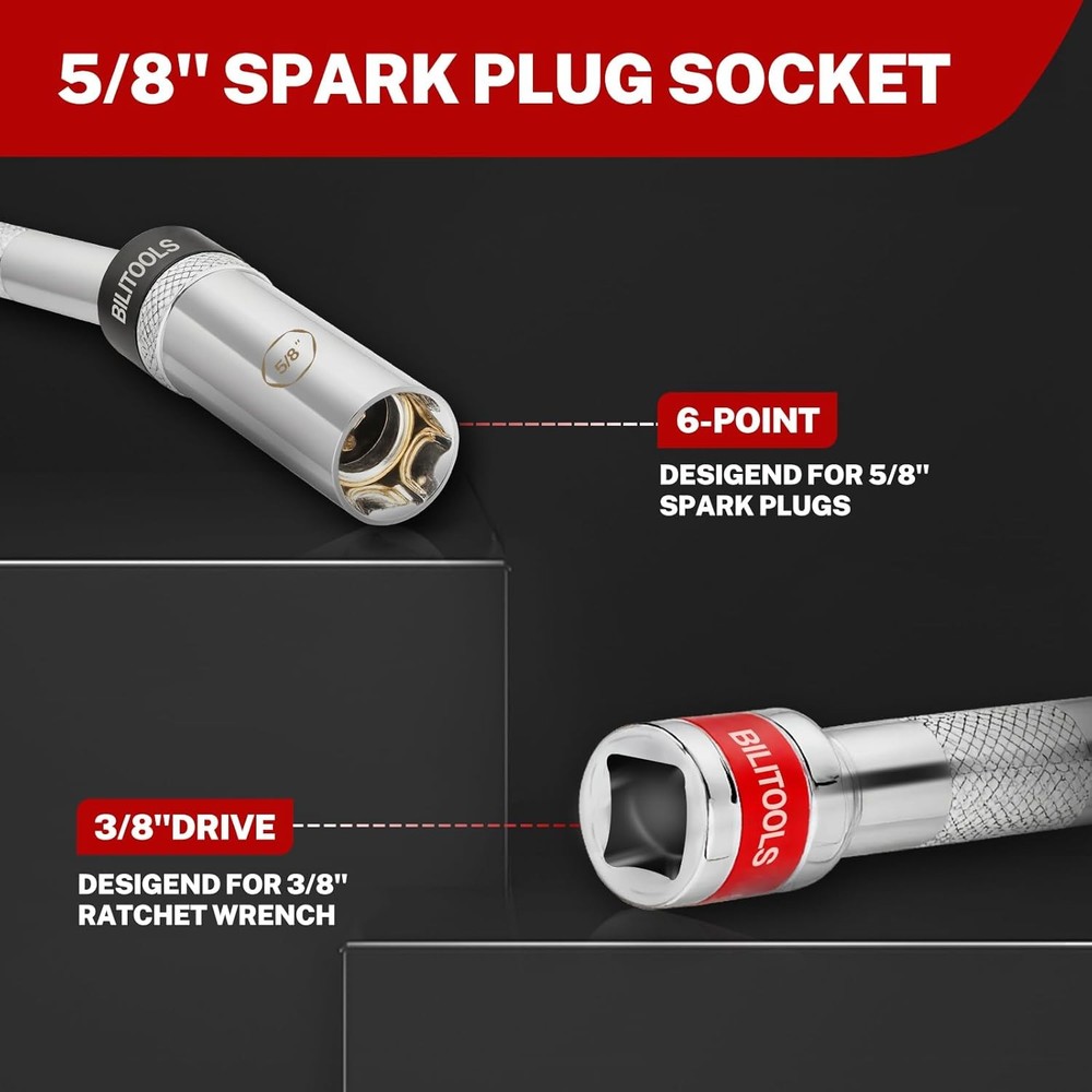 BILITOOLS 5/8-inch Magnetic Spark Plug Socket Swivel Thin Wall Spark Plug Socket