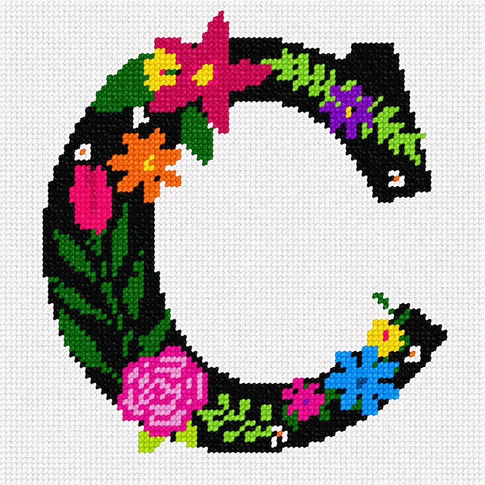 Letter C Primary Floral Needlepoint Kit or Canvas