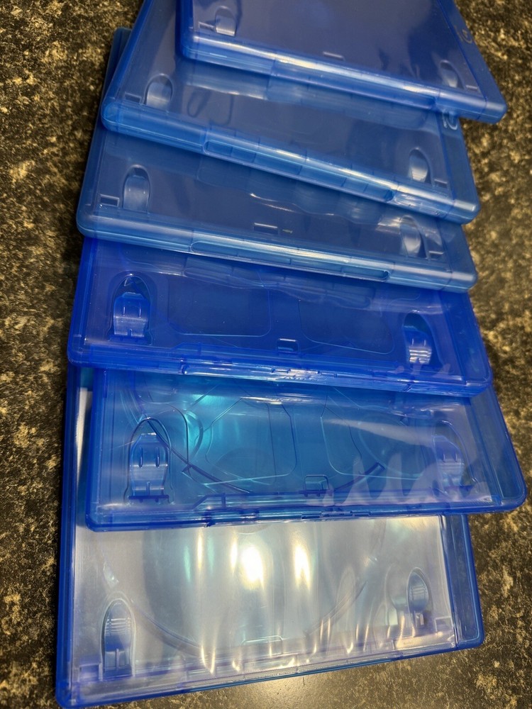Set of 6 Empty, Blue, Blu-ray Cases. Used Replacement Cases