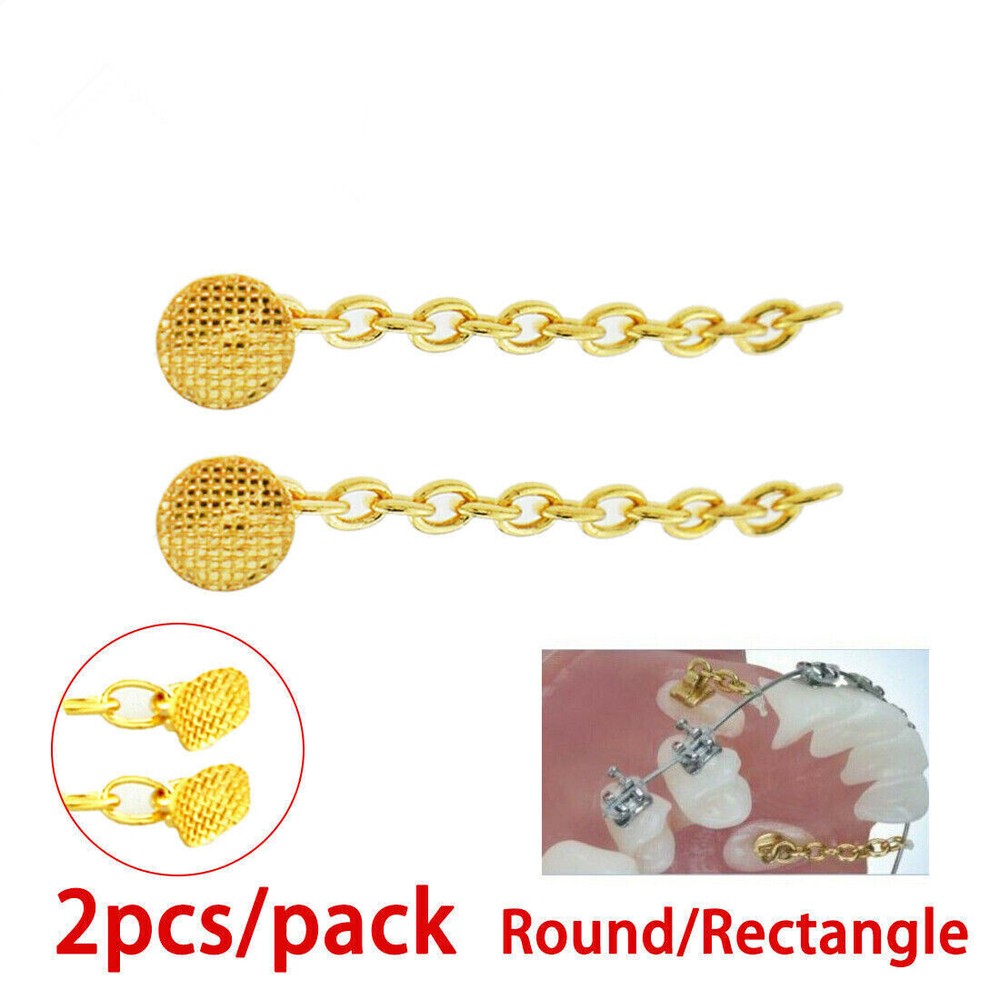 2 Pcs/Pack Dental Traction Chain Lingual Buttons Round/Rectangle Traction Chain