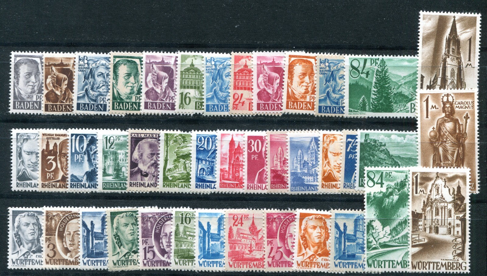 GERMANY FRENCH ZONE BADEN RHINE WURTTEMBERG 5N1-13 6N1-15 8N1-13 PERFECT MNH