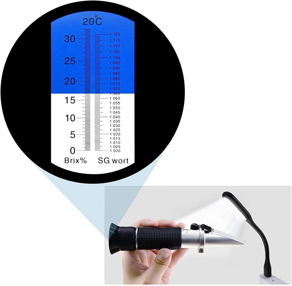 Brix Refractometer with ATC, Range 0-32% Brix with 0.2% Division, for Brandy,...