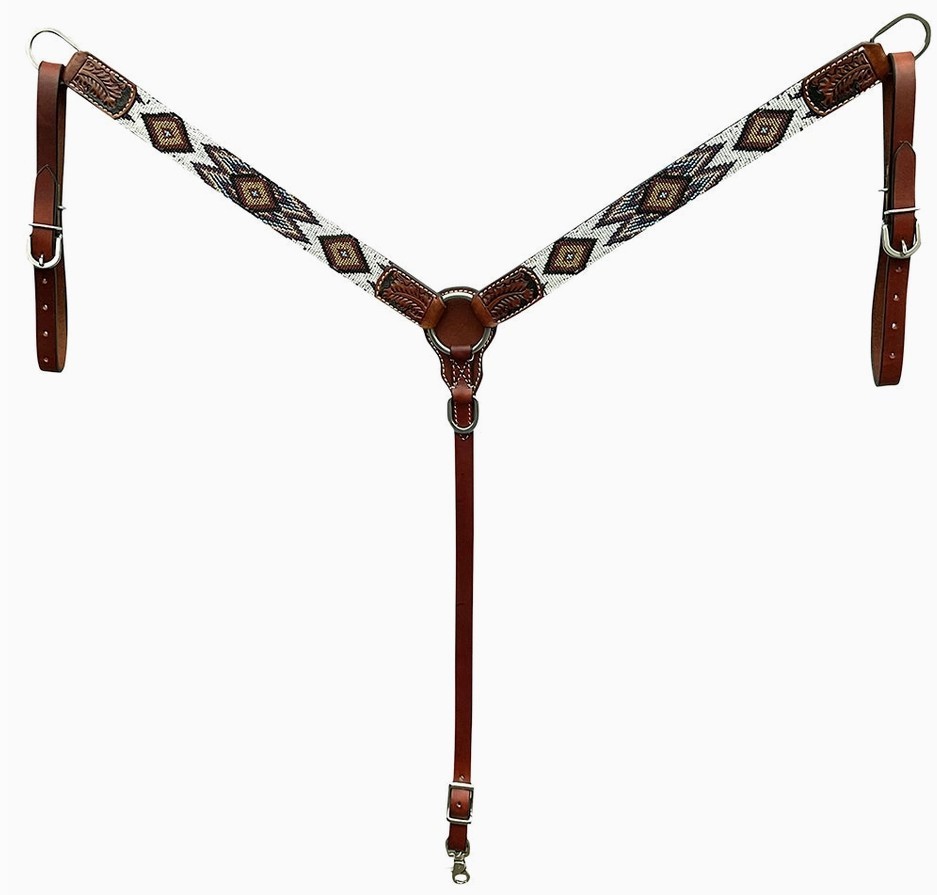 Hilason Beaded Leather Headstall & Breast Collar Set – Aztec Design