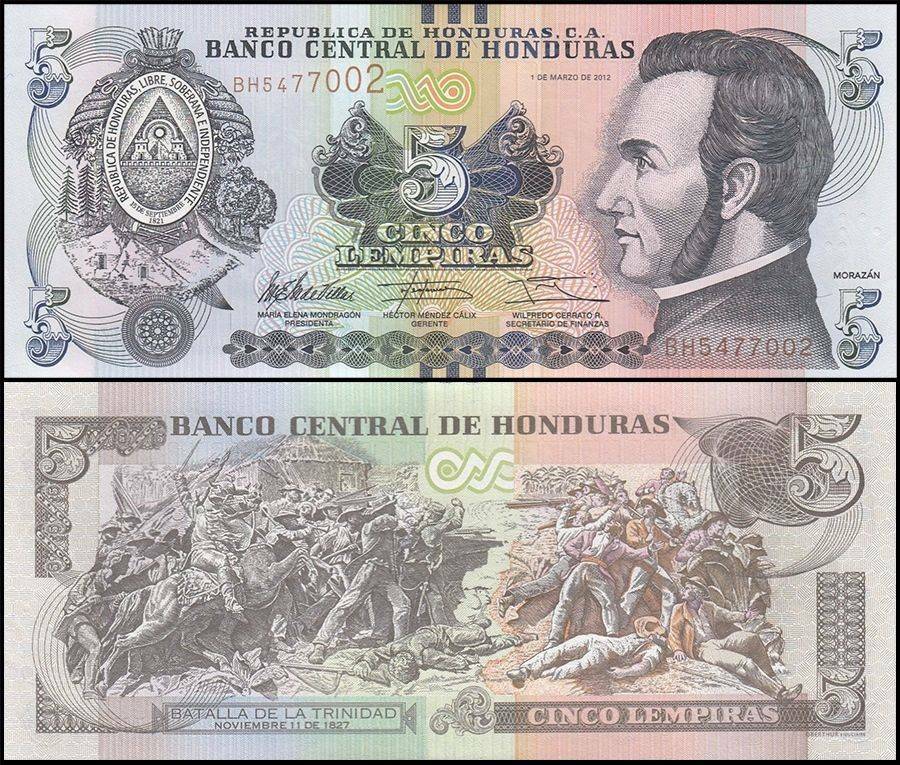 Honduras 5 Lempiras, 2012, P-98a, UNC