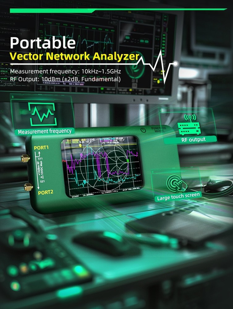 Vector Network Analyzer 10KHz-1.5GHz RF Output 0dBm Touch Screen Li-Battery USB