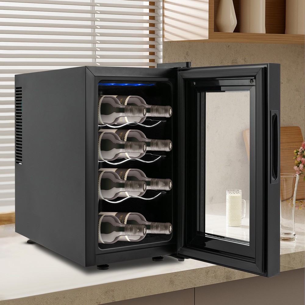 8-Bottle Wine Cooler Compact Mini Fridge Smart Temp Control LED Blue Lighting
