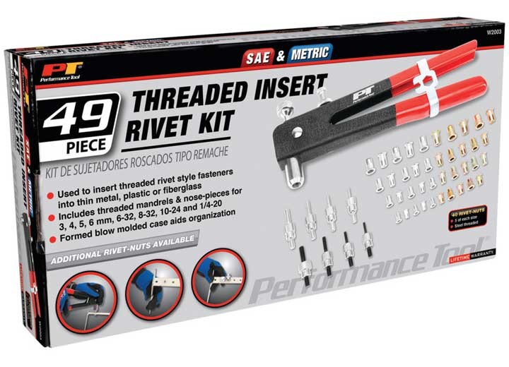 Performance Tool W2003 49pc SAE/Metric Threaded Insert Rivet Kit