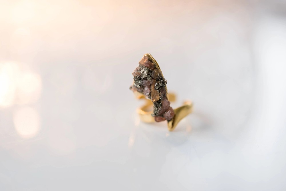 Gold and Pink Stone Adjustable Gold Plated Ring