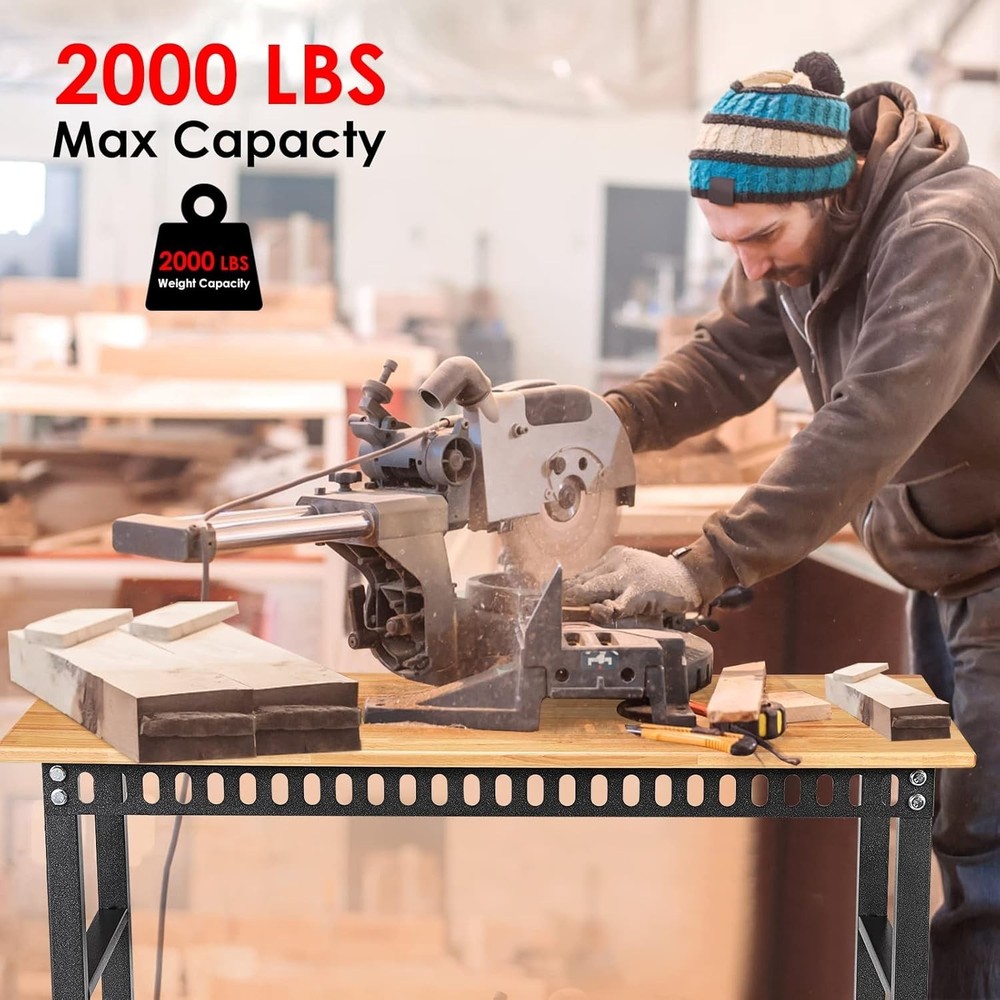 48" Adjustable Workbench with Power Outlet - 2000 lbs Capacity, Perfect for P...