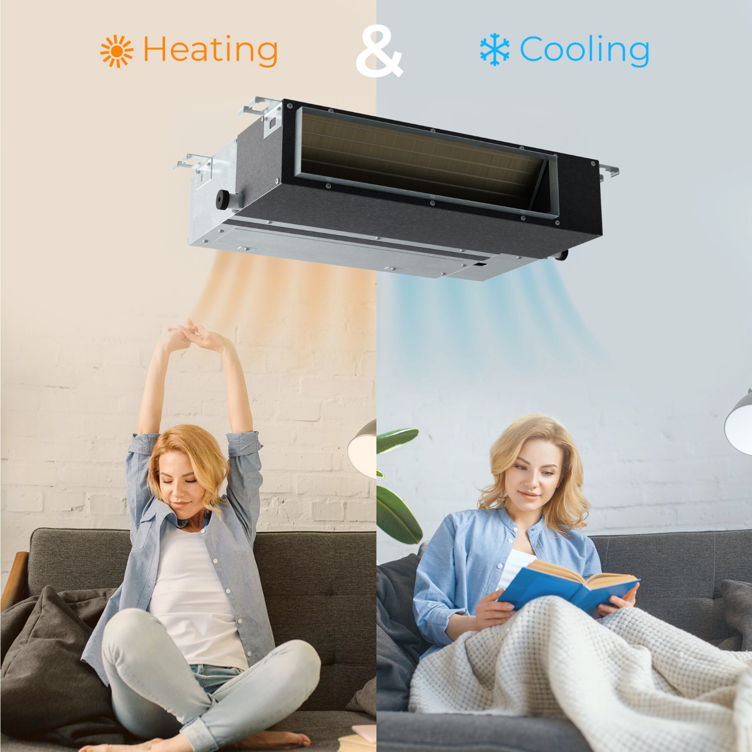 9000 - 24000 BTU 230V Slim Duct Mini Split Heat Pump Air Conditioner