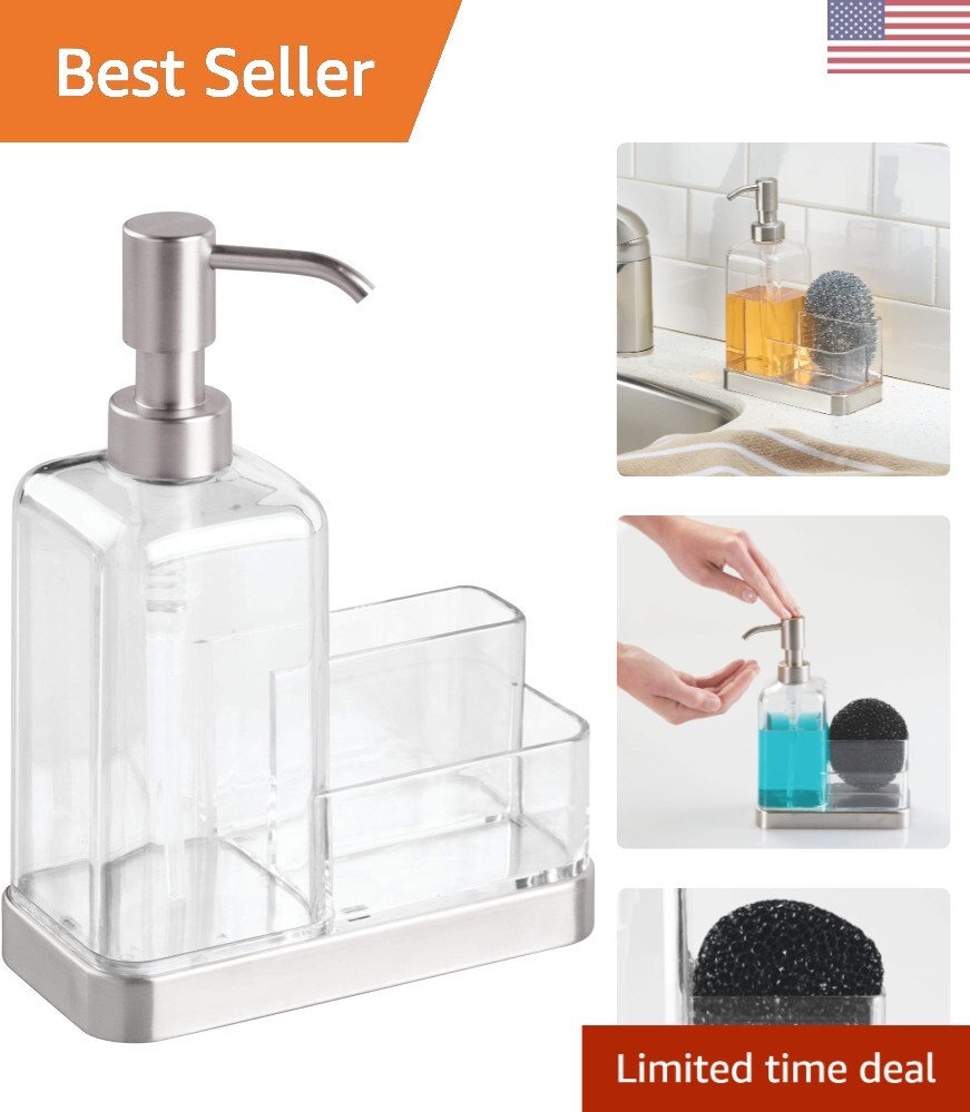 iDesign Forma Plastic Soap Pump with Caddy, Dispenser with Storage Compartmen...