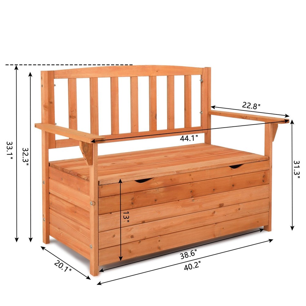 Yard Storage Bench Deck Box Wood Seating Container Tools Toys with Backrest