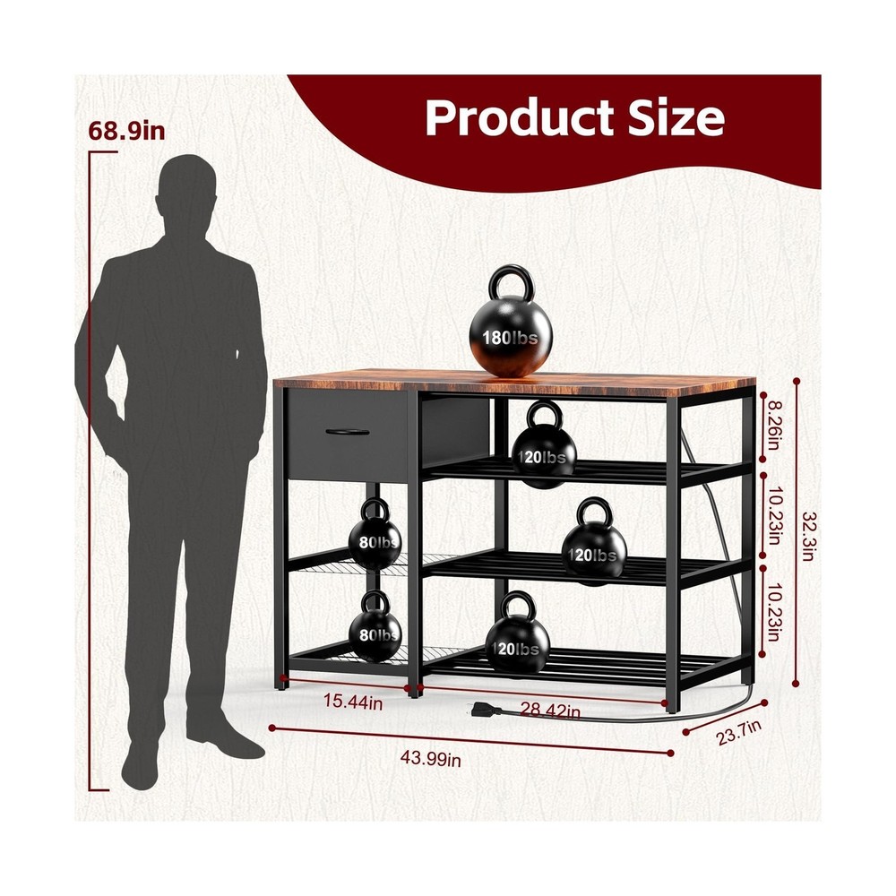 3D Printer Stand w/ Filament Storage Rack,3D Printer Table w/ Power Outlet,3Tier