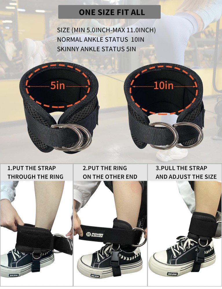 POWER GUIDANCE Ankle Strap for Cable Machine Professional Pair, Black