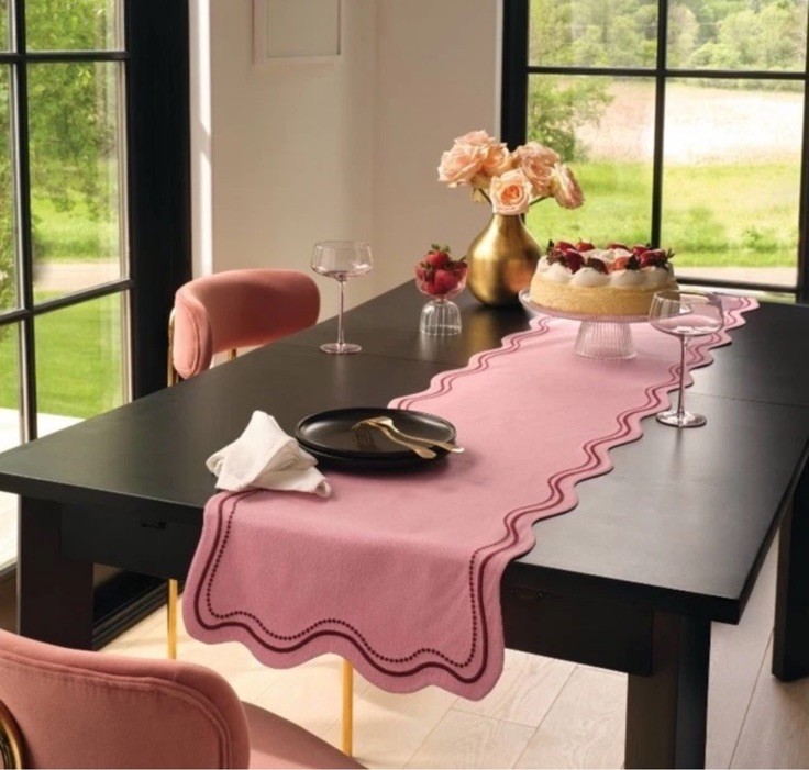 72"x14" Embroidered Scalloped Table Runner Pink Threshold Target