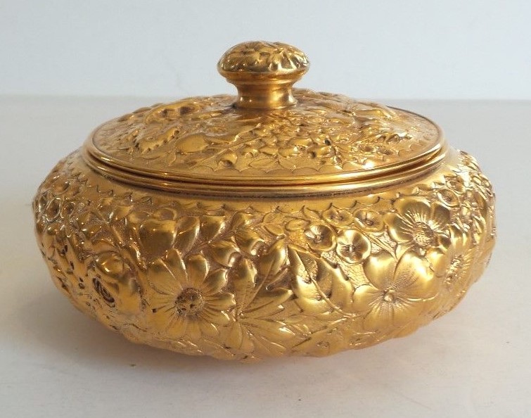 Sterling Silver Gilt Repousse 4.5" Lidded Box