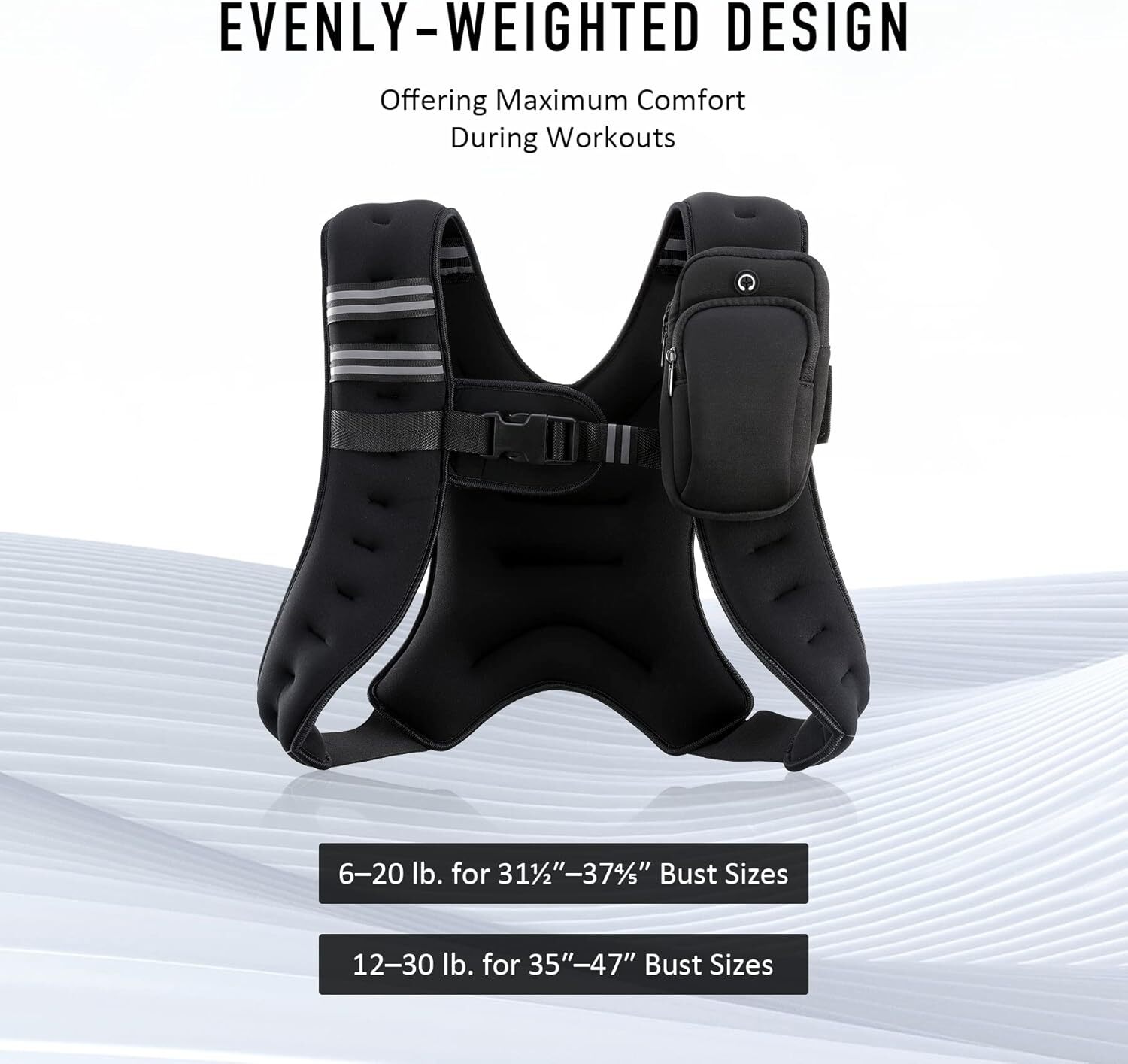 ZELUS Weighted Vest 6lb/8lb/12lb/20lb/25lb/30lb Weight Vest w Reflective Stripe