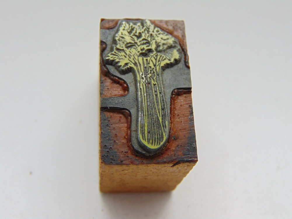 Vintage Printing Letterpress Printers Block Vegetable Celery