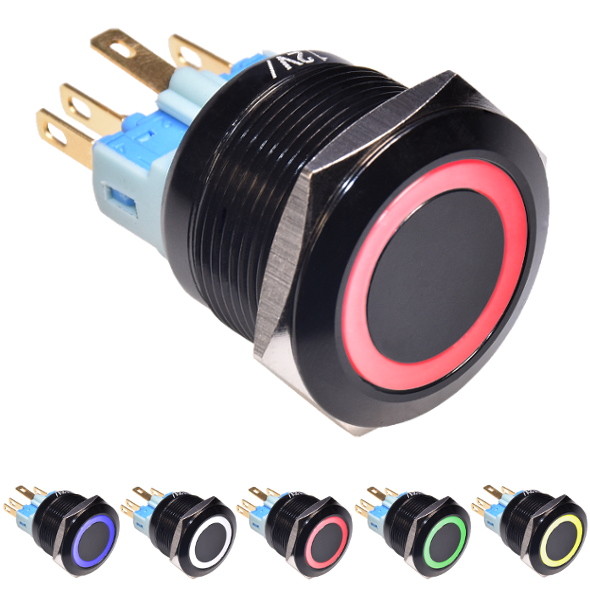 Push Button Switch Switch Latching Knob Diameter 22mm LED Ring Illuminated 12V