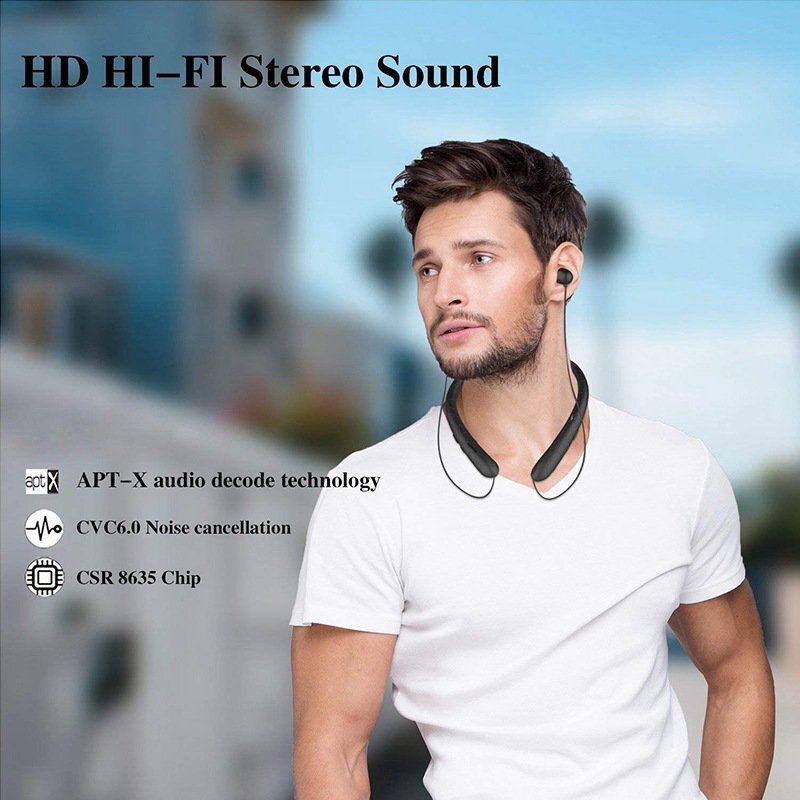 Sweatproof Retractable Headset Wireless Headphone Bluetooth Earbuds Neckband Mic