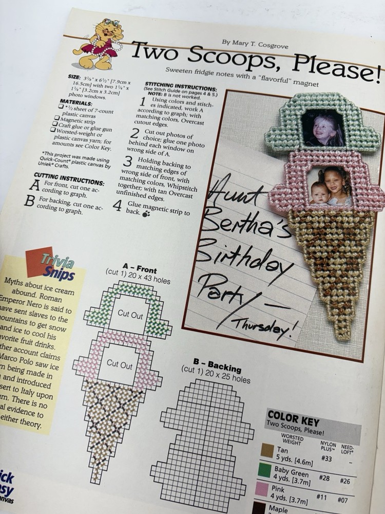 Plastic Canvas Pattern Magazine Quick & Easy April May Magnets Coasters 2000 /