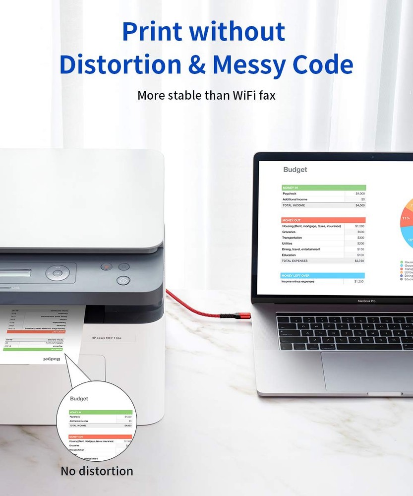 JSAUX USB B to C Cable 10ft, C Printer Compatible Red