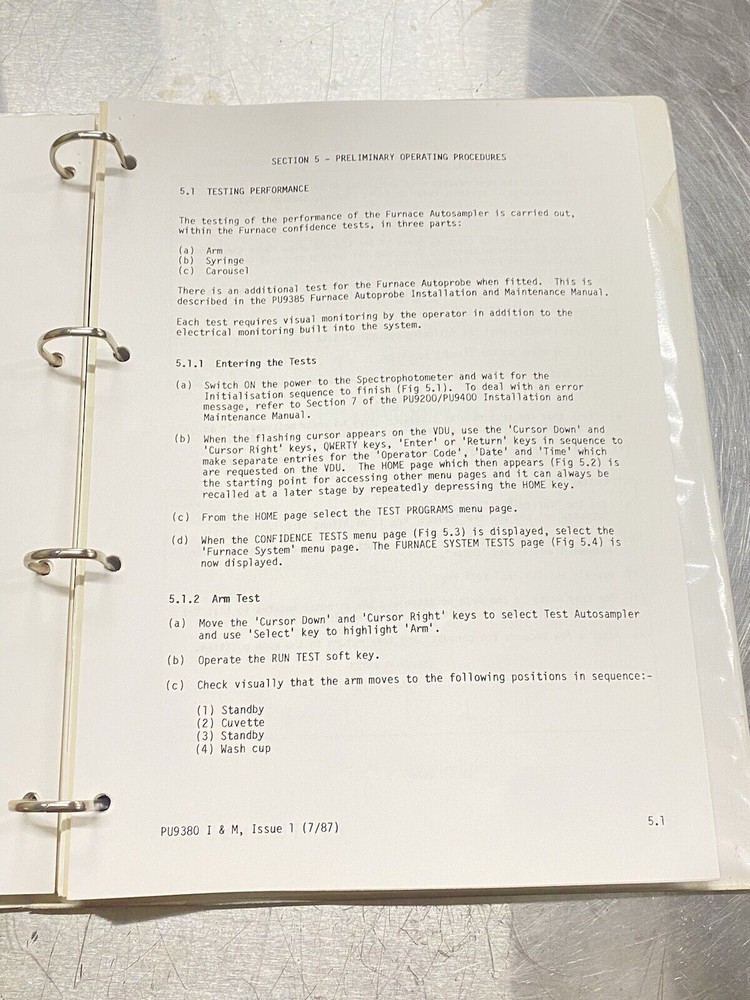 Furnace Autosampler PU9380 - Instructions Manual / Users Guide / Maintenance