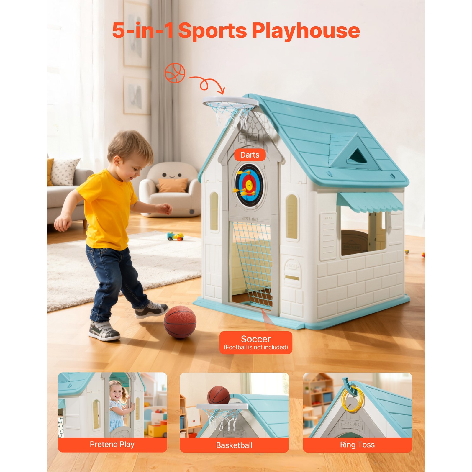Uimoso 5-in-1 Kids' Indoor and Outdoor Playhouse for Ages 2 and Up