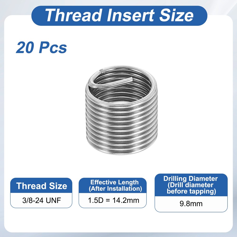 20pcs Wire Thread Inserts 3/8-24 UNF 1.5D 14.2mm Helical Threaded Sleeve