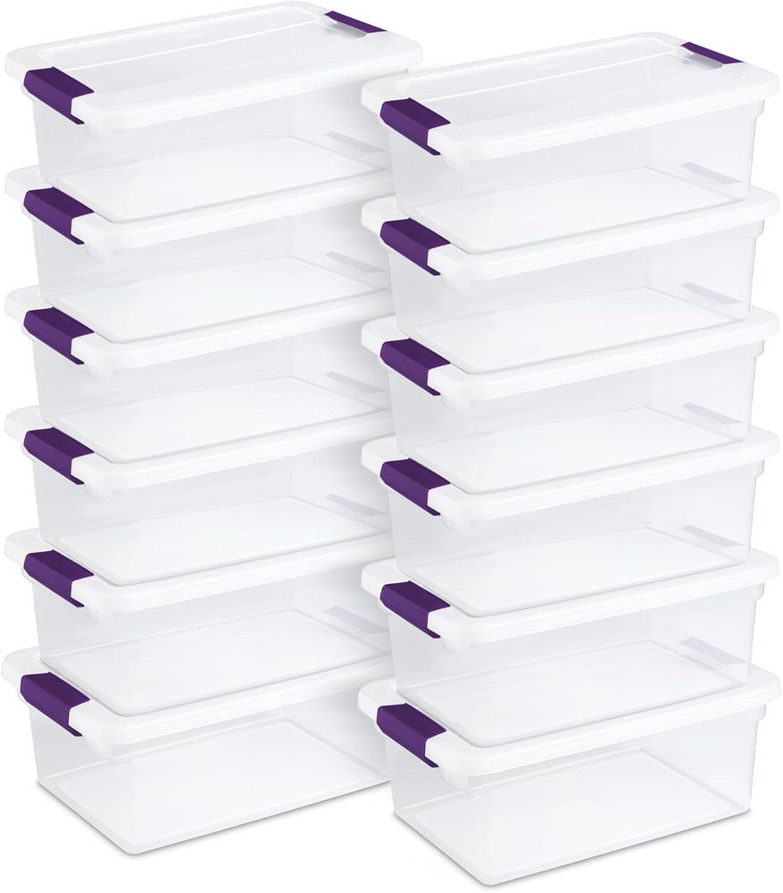 Sterilite 12-Pack 15 Quart Clearview Latch Box, Stackable Organizer Bins with La