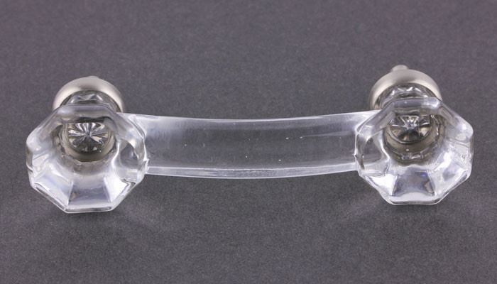 3" Octagon Glass Pull Clear with Brushed Nickel