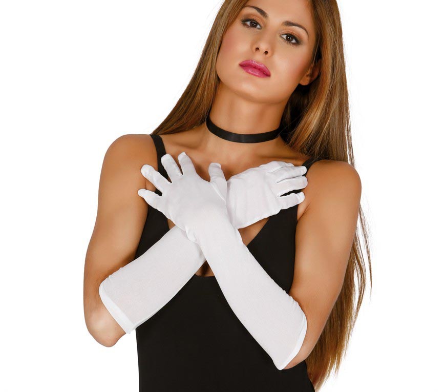 GLOVES, 42 CM, WHITE