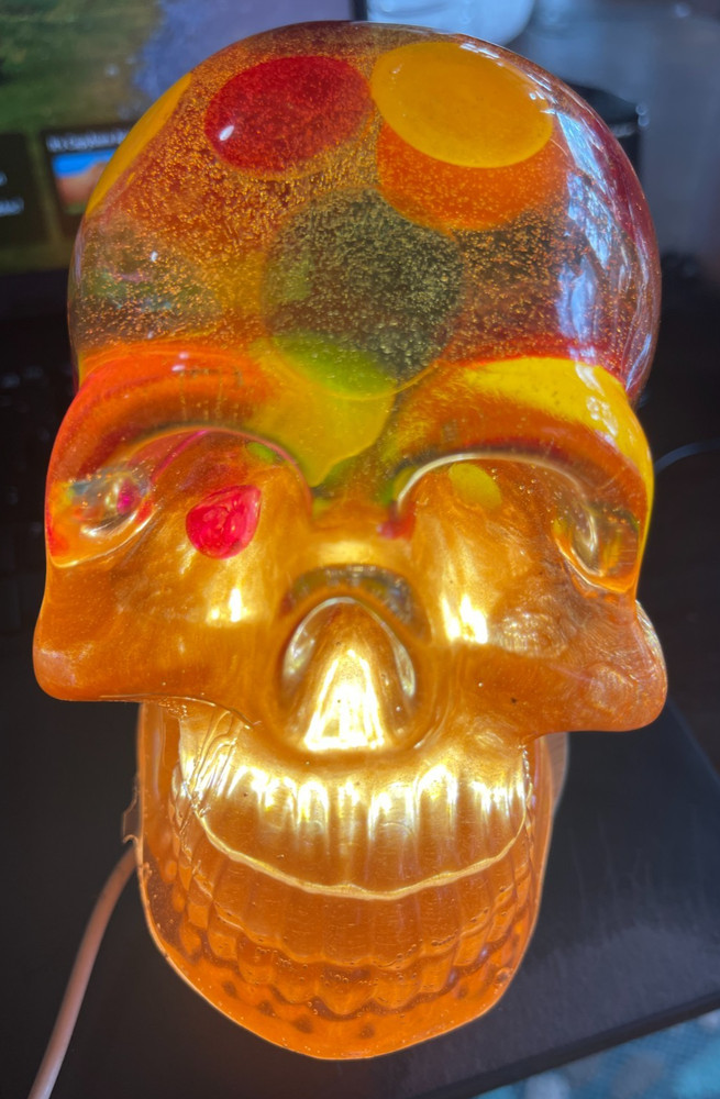 Rainbow Brain Resin Skull Extra Large Includes USB lighted base Handcrafted New