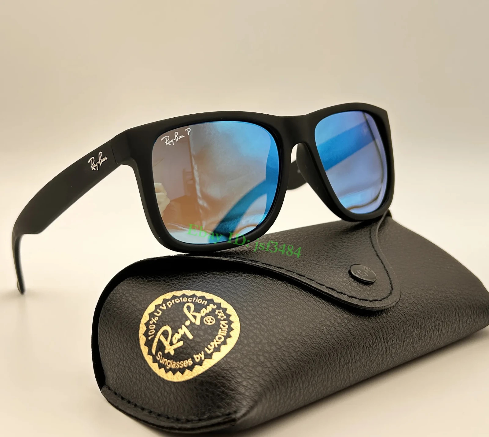 Ray-Ban RB4165 Justin Polarized Sunglasses Matte Black Blue Mirror Lens 54mm Men