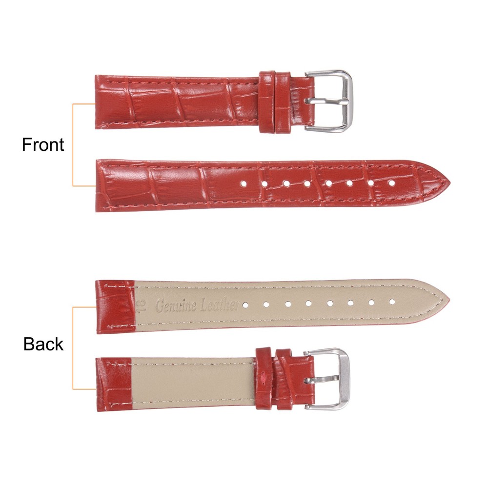 Leather Watch Band 24mm Embossed Cowhide Strap with Spring Bars Red