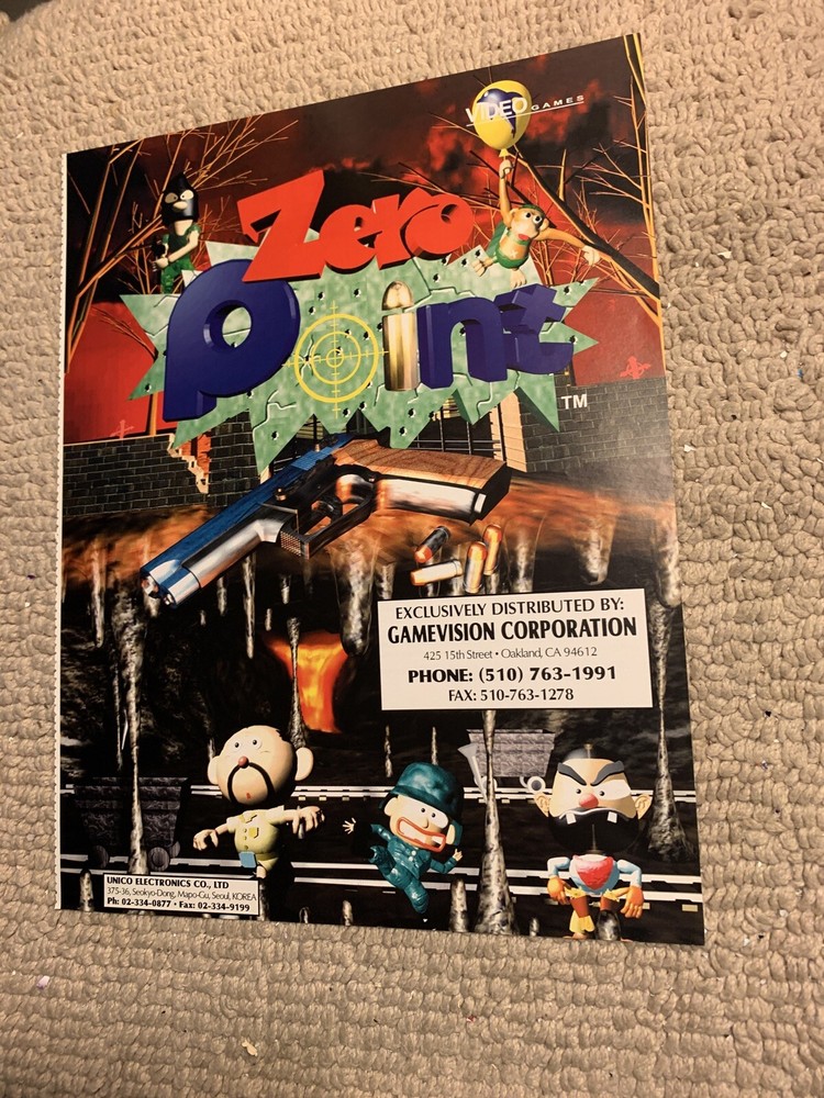 Original 1998 11-8” Zero Point Unico ARCADE VIDEO GAME FLYER