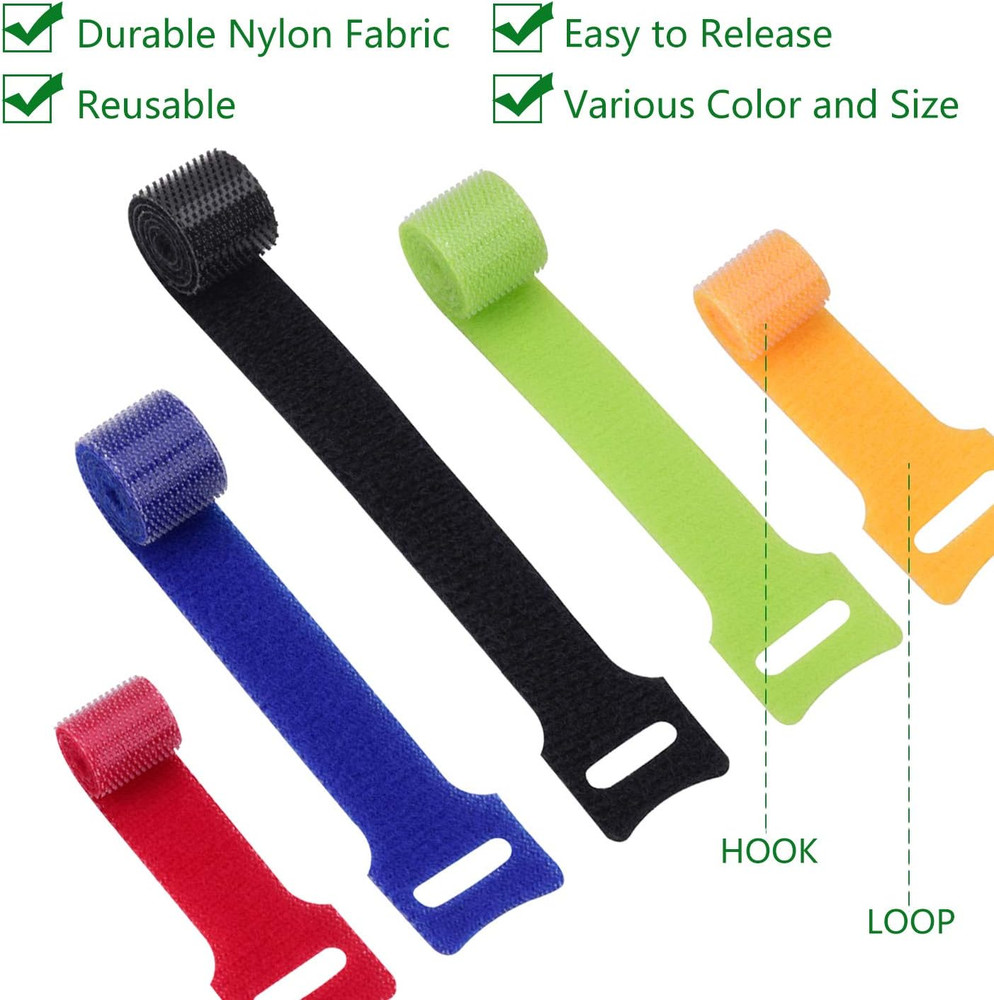 Oneleaf 60 Pcs Reusable Fastening Cable Ties with Hook and Loop, Multi-Purpose C