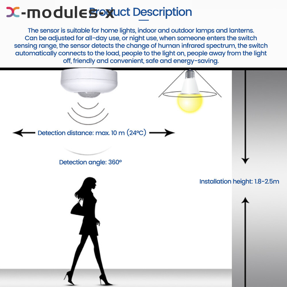 AC85-265V Infrared PIR Motion Induction Sensor 360° Detection For Ceiling Light