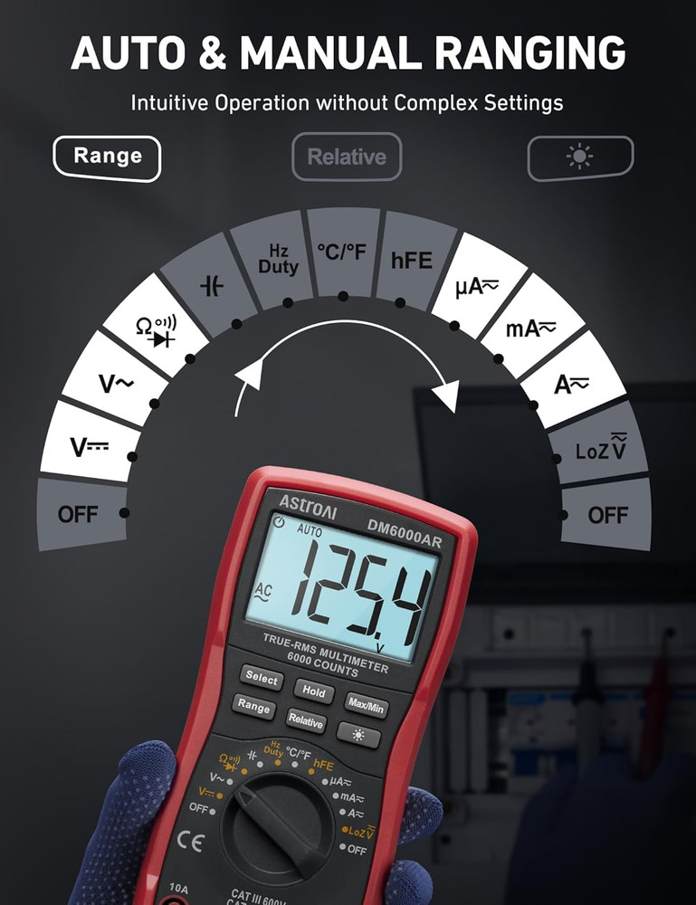 AstroAI Digital Multimeter TRMS 6000 Counts Volt Meter Ohmmeter Auto-Ranging Tes