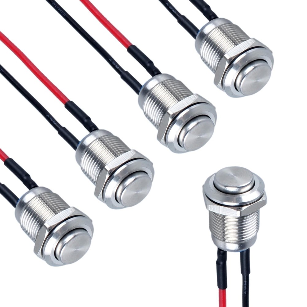 5-Pcs 12 mm Momentary Push Button Switch Waterproof Push Button Switch Round
