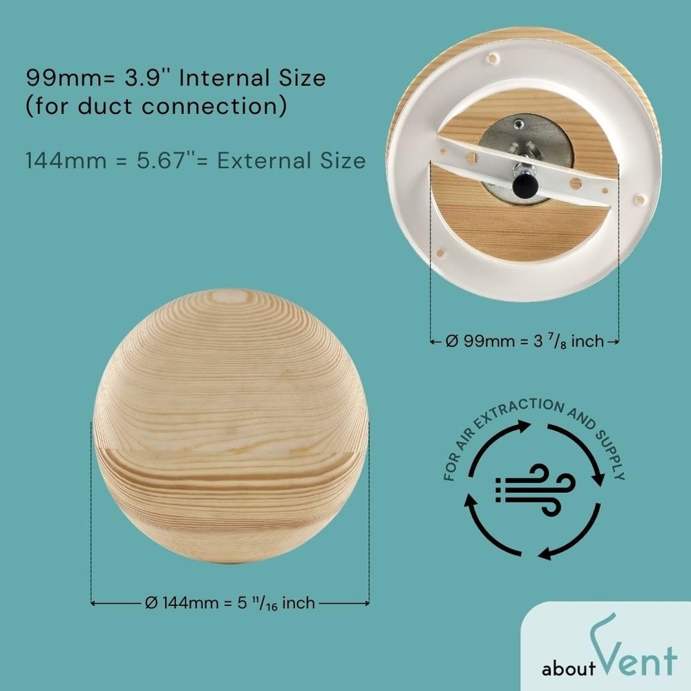 ABOUT VENT 4 inch Wooden Adjustable Vent Cover Round Ventilation Diffuser fo...