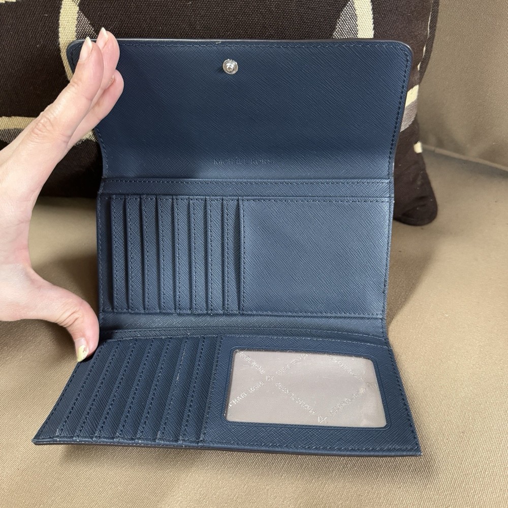 Michael Kors Navy Large Tri Fold Wallet Clutch