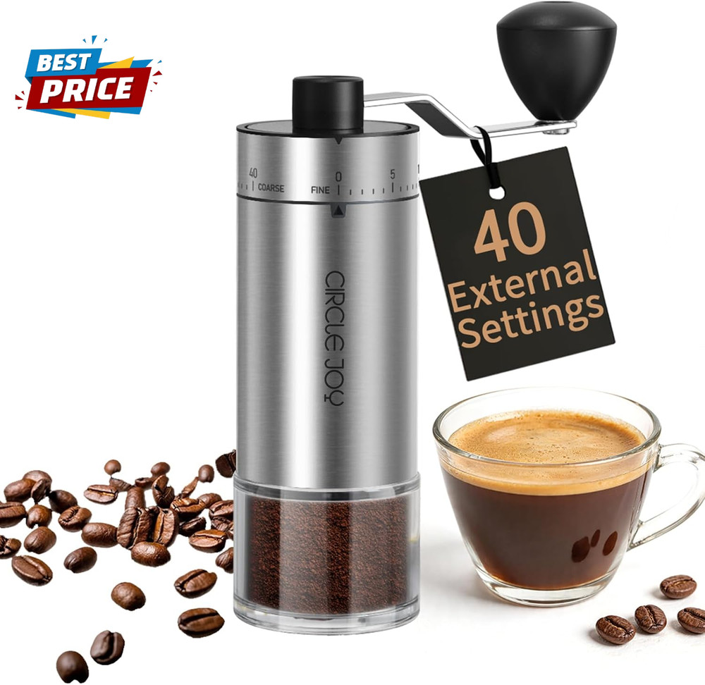 Mini Manual Coffee Grinder with 40 External Adjustable Settings and Ceramic Coni
