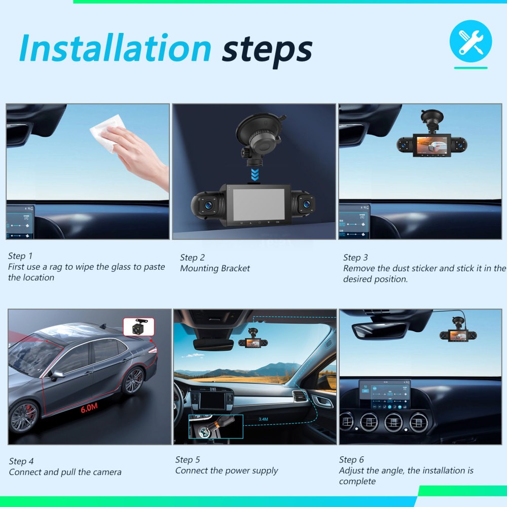 360 Degree View 4 Channel Dash Cam Front and Rear Inside Left Right, Dash Camera