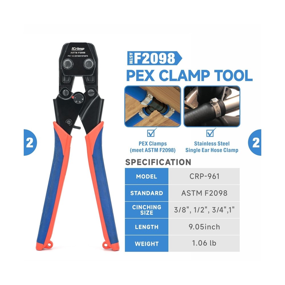 iCrimp PEX Crimping Tool Set for Copper Crimp Ring and PEX Cinch Clamp, Crimp...