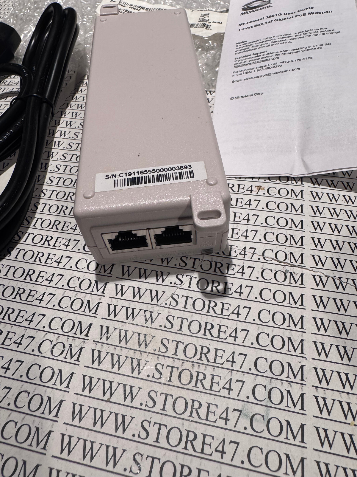 MICROSEMI PD-3501G/AC 48v .35a Gigabit POE Injector with power cord