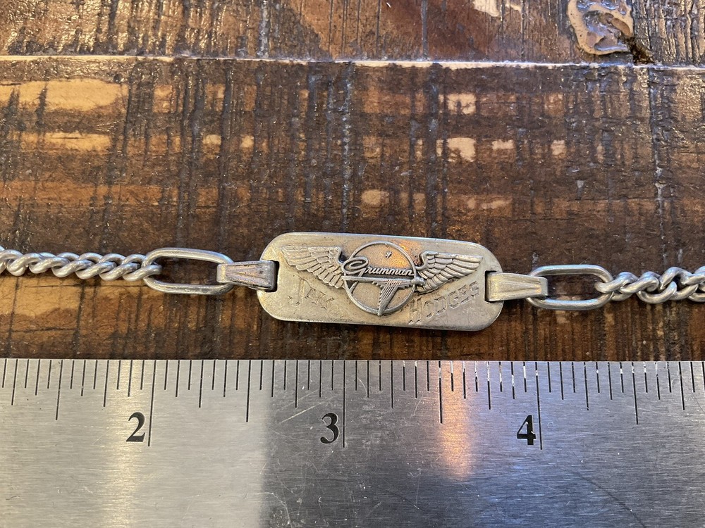 ORIGINAL WWII GRUMMAN AVIATION WINGS STERLING NAMED ID BRACELET