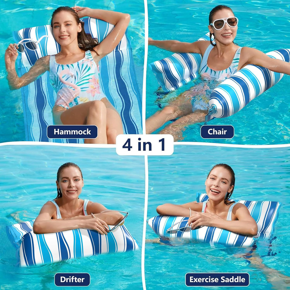Water Hammock Pool Floats - Fabric Inflatable Pool Hammock Float Floaties 4 in 1