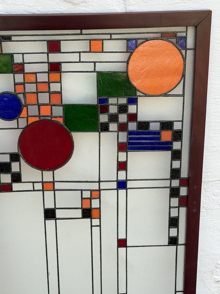 After FRANK LLOYD WRIGHT Beautiful Stained Glass Window Panel 40” Suncatcher